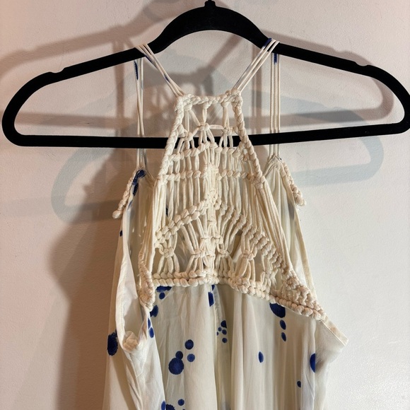 MAEVE Sz S Ink Splatter Macrame Crochet Lined Belt Anthropologie Maxi Dress - Picture 7 of 13